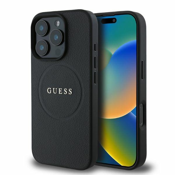 Guess grūdėtas auksinis žiedas magnetinis dėklas iPhone 16 Pro - juodas