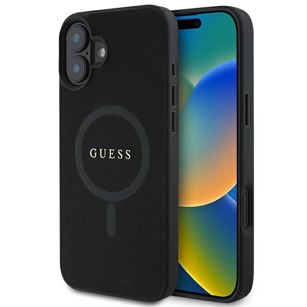 Dėklas telefonui Guess Saffiano Klasikinis Logotipas MagSafe iPhone 16 Plus - juodas