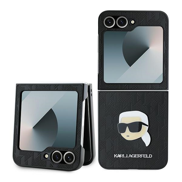 Karl Lagerfeld Saffiano monogramos dėklas telefonui Samsung Galaxy Z Flip 6 - juoda