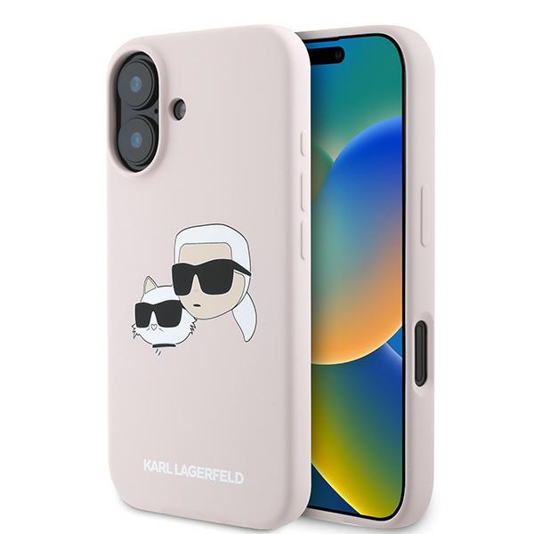 Karl Lagerfeld silikoninis dėklas telefonui Nauble Heads Print Magnetinis iPhone 16 Plus - rožinis