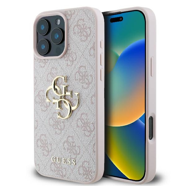 Guess 4G Didelis logotipo dėklas telefonui iPhone 16 Pro - rožinis
