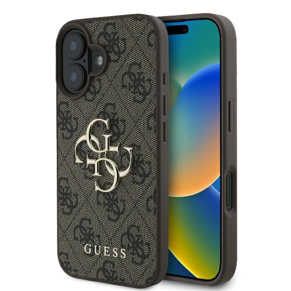 Guess 4G didelio logotipo dėklas telefonui iPhone 16 - rudas