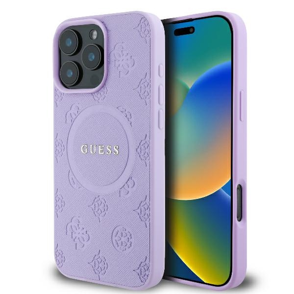 Guess Saffiano Bijūnas Klasikinis Logotipas Magnetinis dėklas telefonui iPhone 16 Pro Max - violetinis