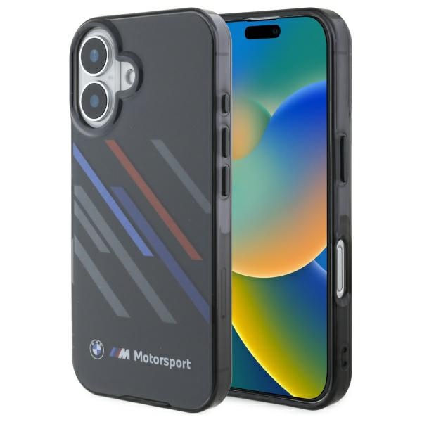BMW Motosport IML atsitiktinės juostos iPhone 16 dėklas - juodas