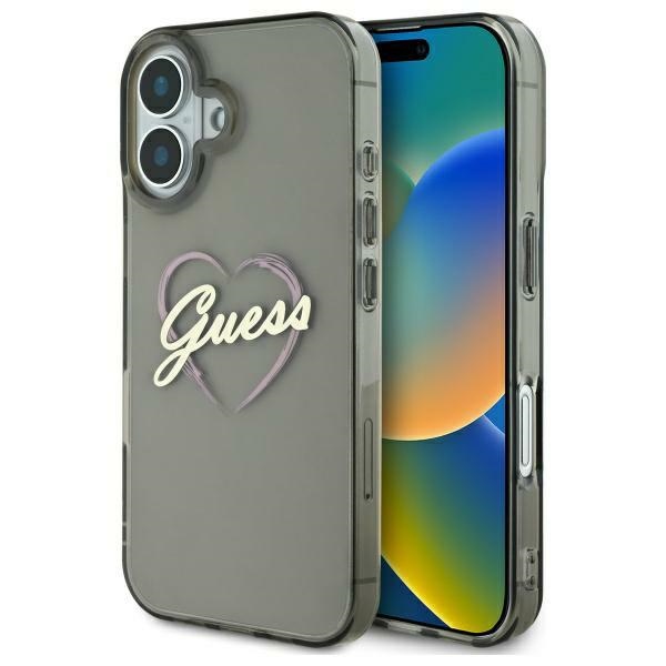Guess IML Heart dėklas telefonui iPhone 16 Plus - juodas