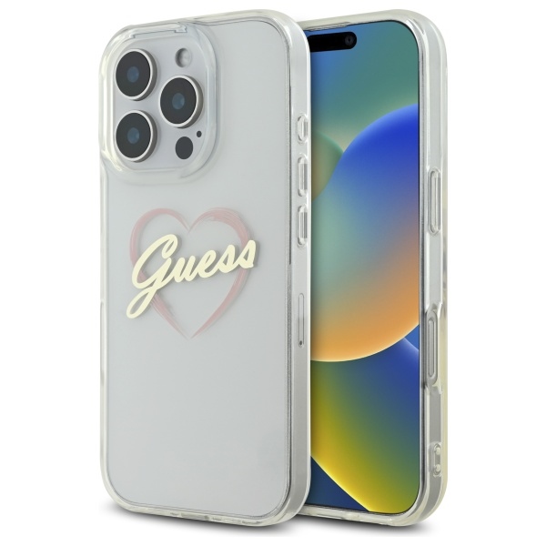 Guess IML širdies dėklas telefonui iPhone 16 Pro Max - permatoma