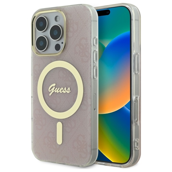 Guess IML 4G Magnetinis dėklas iPhone 16 Pro Max - rožinis