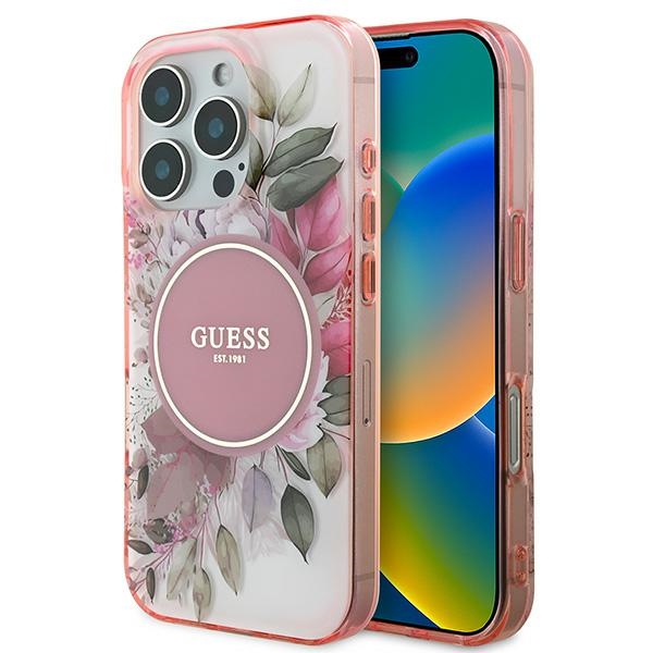 Guess IML Gėlių ir Tonalinių Ratų Magnetinis dėklas iPhone 16 Pro Max - rožinis