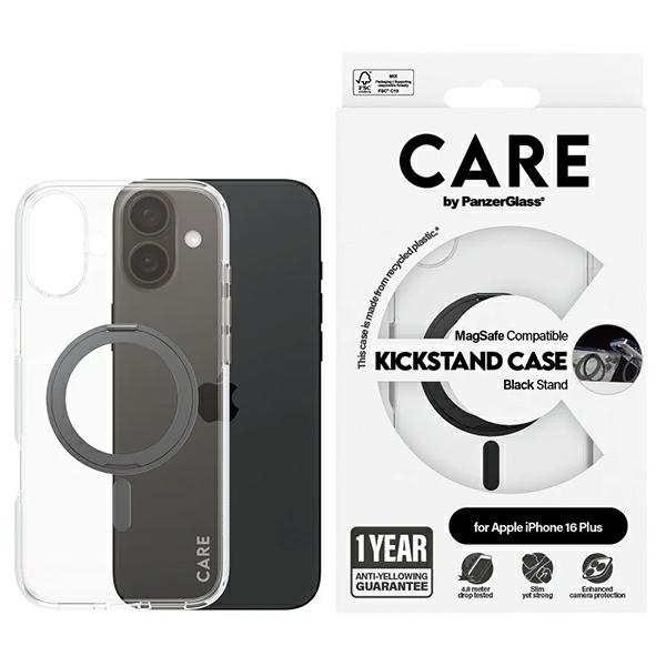 CARE by PanzerGlass Funkcinis dėklas telefonui su stovu iPhone 16 Plus 6.7" juodas/juodas Magnetinis 1323