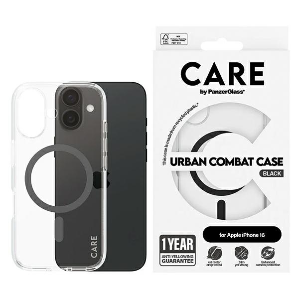 CARE by PanzerGlass Flagmano dėklas telefonui iPhone 16 6.1" juodas/juodas Magnetinis 1345