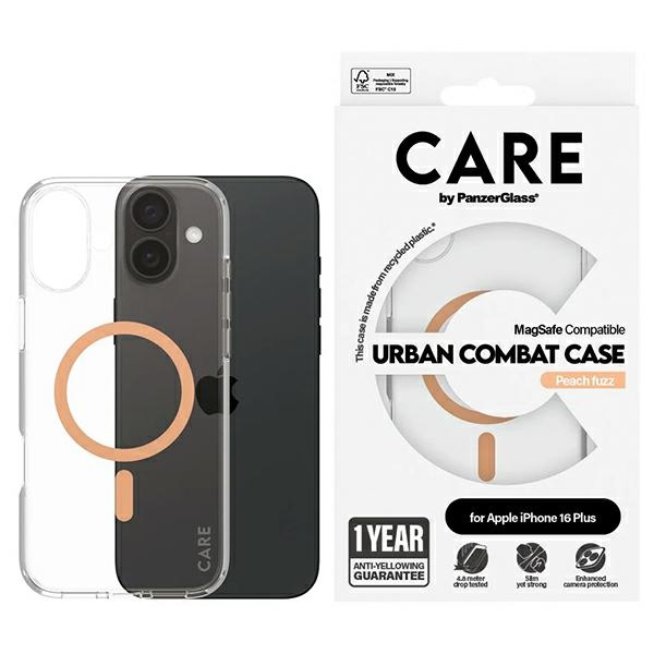 CARE by PanzerGlass Flagmano dėklas telefonui iPhone 16 Plus 6.7" persikinis/persikinis Magnetinis 1375