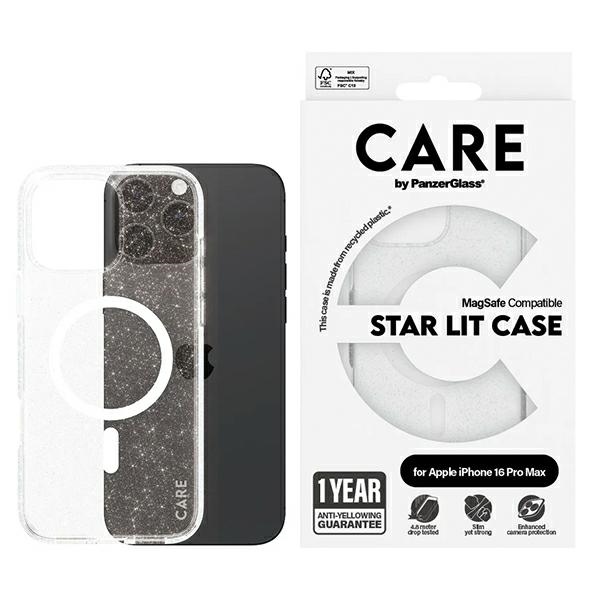 CARE by PanzerGlass Flagship Star Lit dėklas telefonui iPhone 16 Pro Max 6.9" baltas Magnetinis 1344