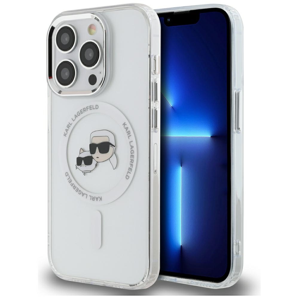 Karl Lagerfeld IML Metal Karl & Choupette Head MagSafe Dėklas telefonui iPhone 14 Pro - baltas