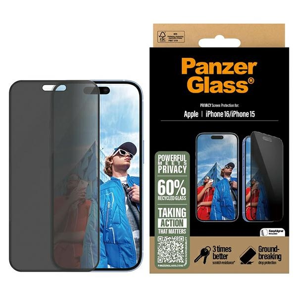 PanzerGlass privatumo apsauginis stiklas iPhone 16 6.1" itin platus P2861