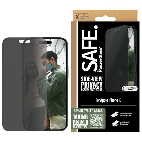 SAFE by PanzerGlass iPhone 16 6.1" privatumo apsauginis stiklas itin platus SAFEP95875