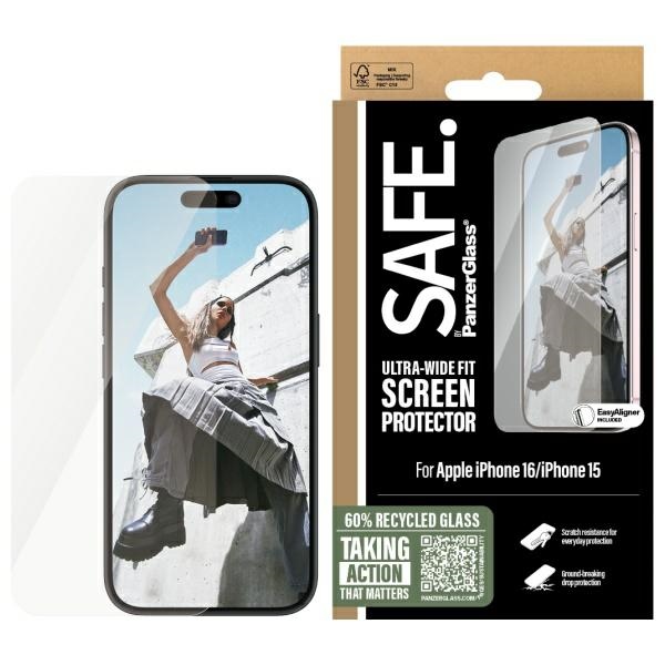 SAFE by PanzerGlass iPhone 16 6.1" apsauginis stiklas itin platus SAFE95875