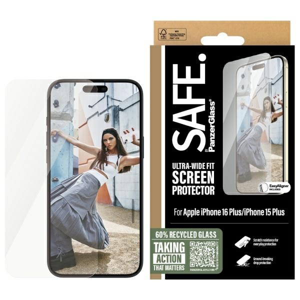 SAFE by PanzerGlass iPhone 16 Plus 6.7" apsauginis stiklas itin platus SAFE95877