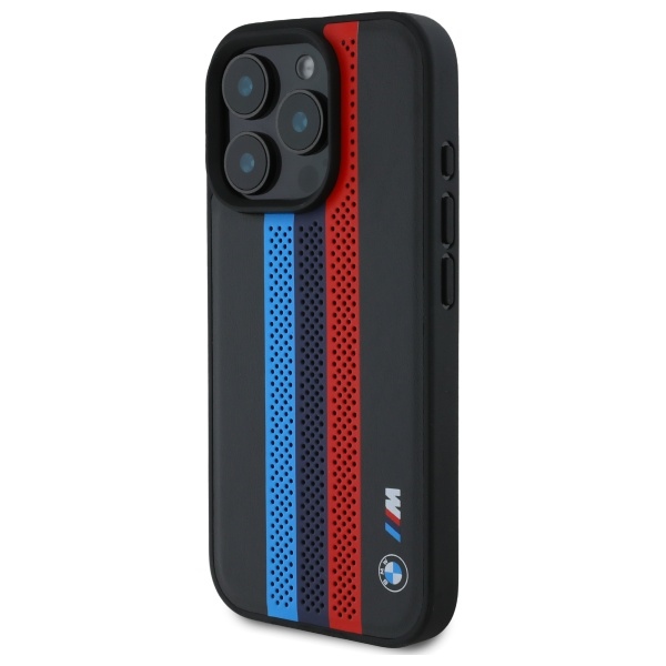 BMW M Performance Tricolor Printed Stripes MagSafe dėklas iPhone 16 Pro - juodas