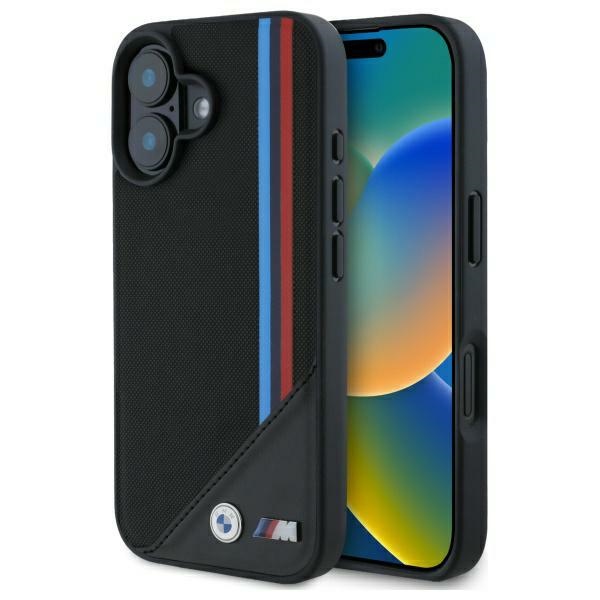 BMW M Meshed Tricolor Stripes MagSafe dėklas iPhone 16 - juodas