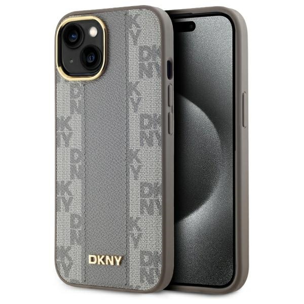 DKNY Odinis languotas mono raštas Magnetinis dėklas telefonui iPhone 15 Plus - smėlio spalvos