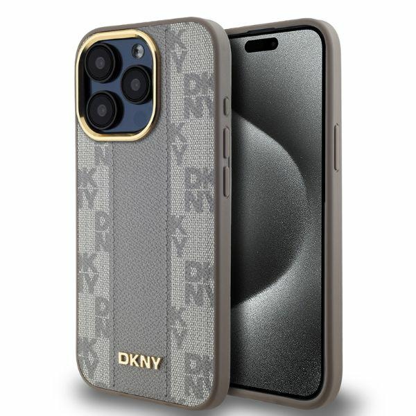 DKNY Odinis languotas mono raštas magnetinis iPhone 15 Pro Max dėklas - smėlinis