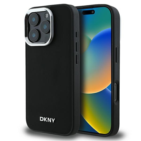 DKNY Paprastas sidabrinis logotipas magnetinis iPhone 16 Pro dėklas - juodas