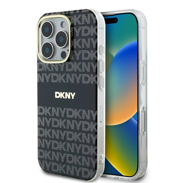 DKNY Kartojamas tekstūros raštas su juosta dėklas iPhone 16 Pro Max - juodas