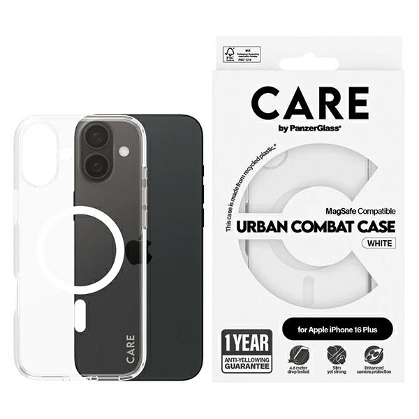 CARE by PanzerGlass Flagship dėklas iPhone 16 Plus 6.7" baltas/baltas magnetinis 1339