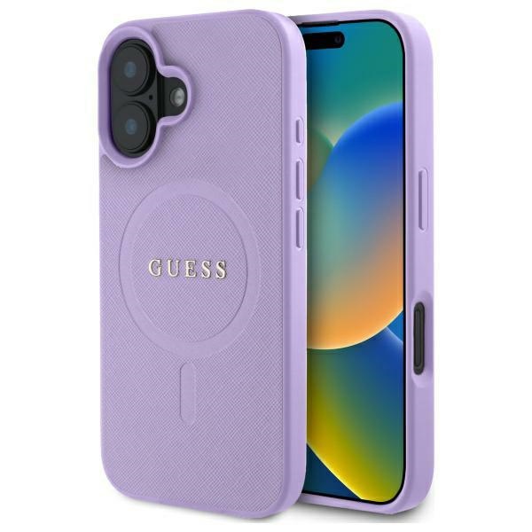 Guess Saffiano Magnetinis Dėklas telefonui iPhone 16 - violetinis