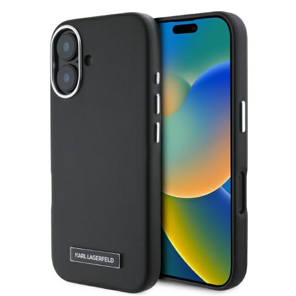 Karl Lagerfeld FW Metal Plate MagSafe iPhone 16 dėklas - juodas