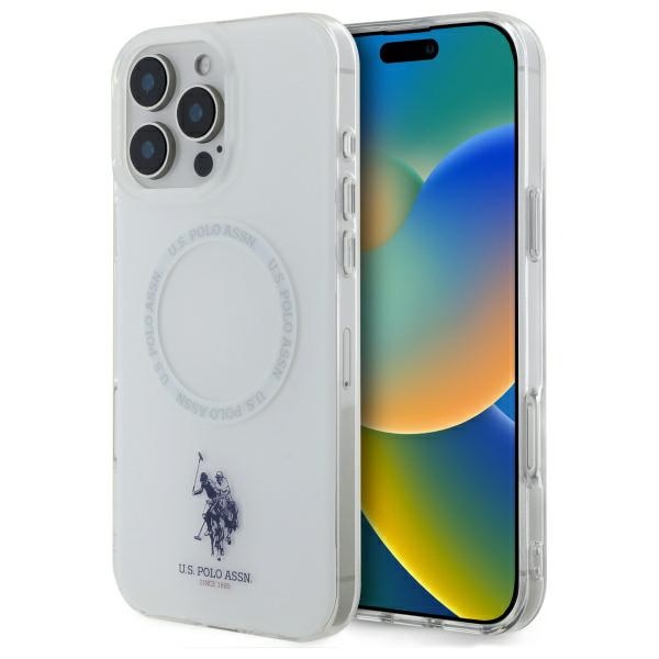 US Polo IML Ring Magnetinis dėklas telefonui iPhone 16 Pro Max - balta
