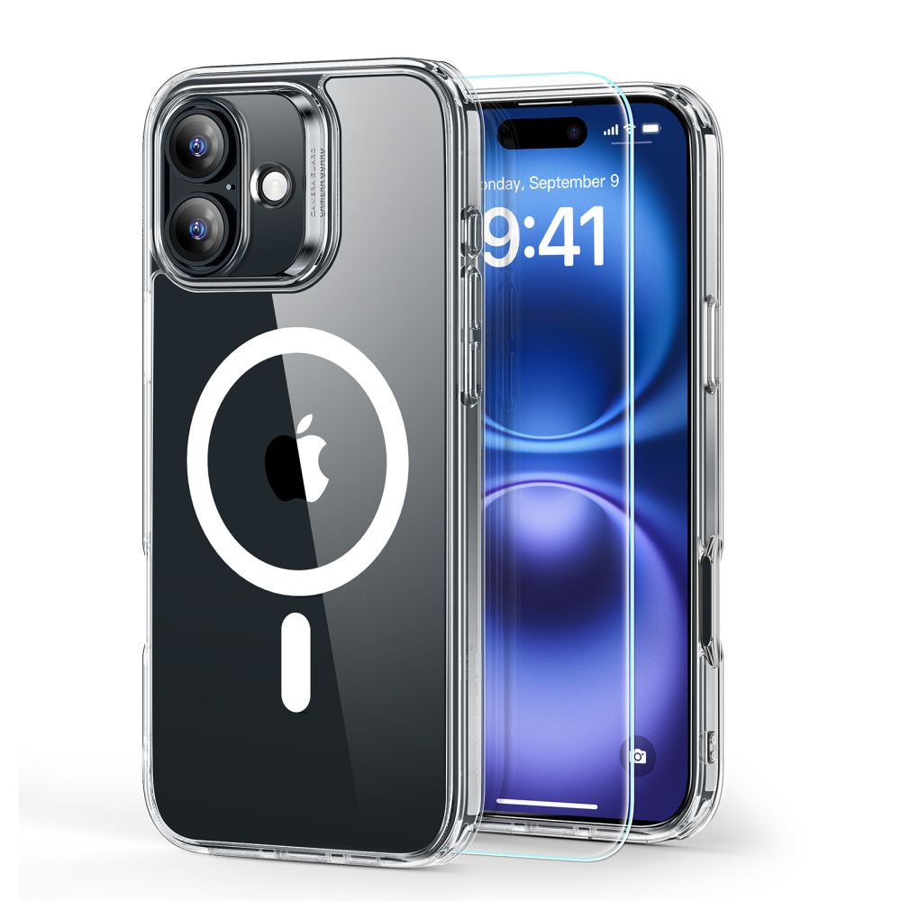 ESR Classic Hybrid Halolock Magnetinis dėklas telefonui + grūdintas stiklas iPhone 16 Plus - skaidrus