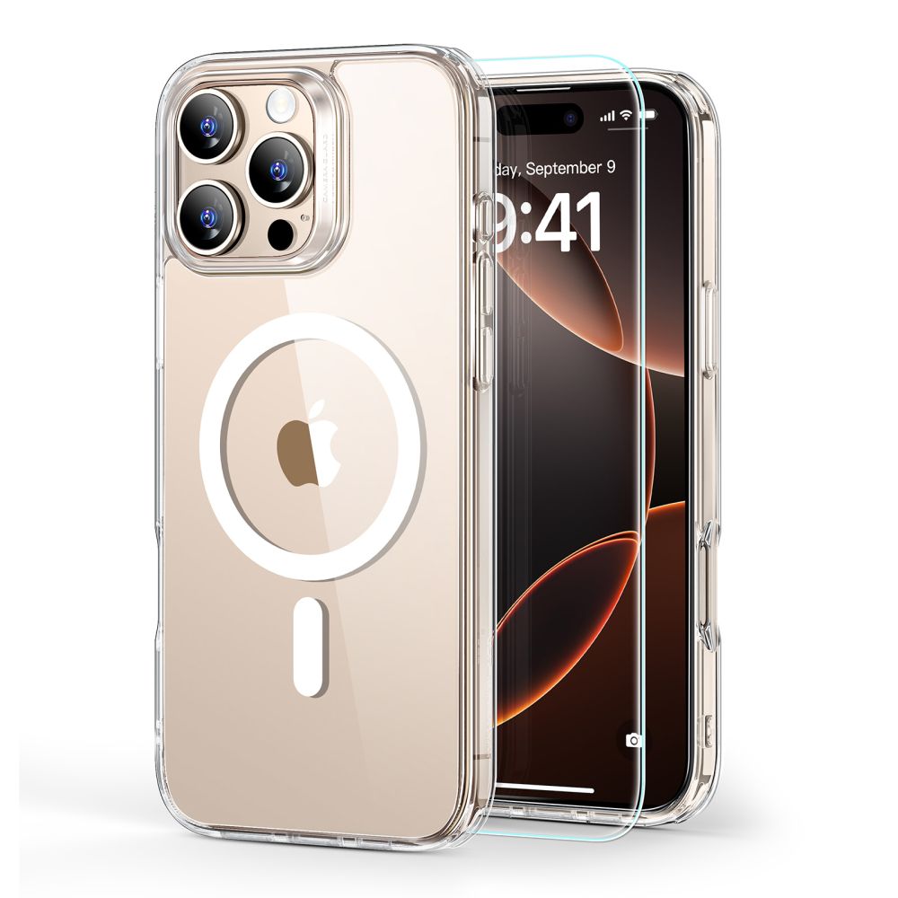 ESR Classic Hybrid Halolock Magnetinis dėklas telefonui + grūdintas stiklas iPhone 16 Pro - skaidrus