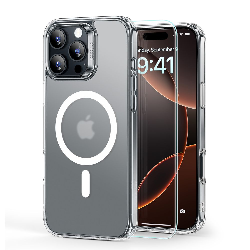 ESR Classic Hybrid Halolock Magnetinis dėklas telefonui + grūdintas stiklas iPhone 16 Pro Max - pusiau skaidrus