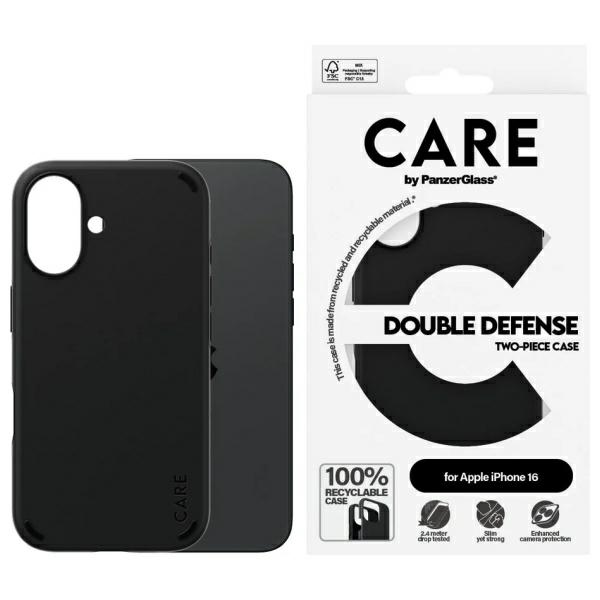 CARE by PanzerGlass dvigubos apsaugos dėklas telefonui iPhone 16 - juodas