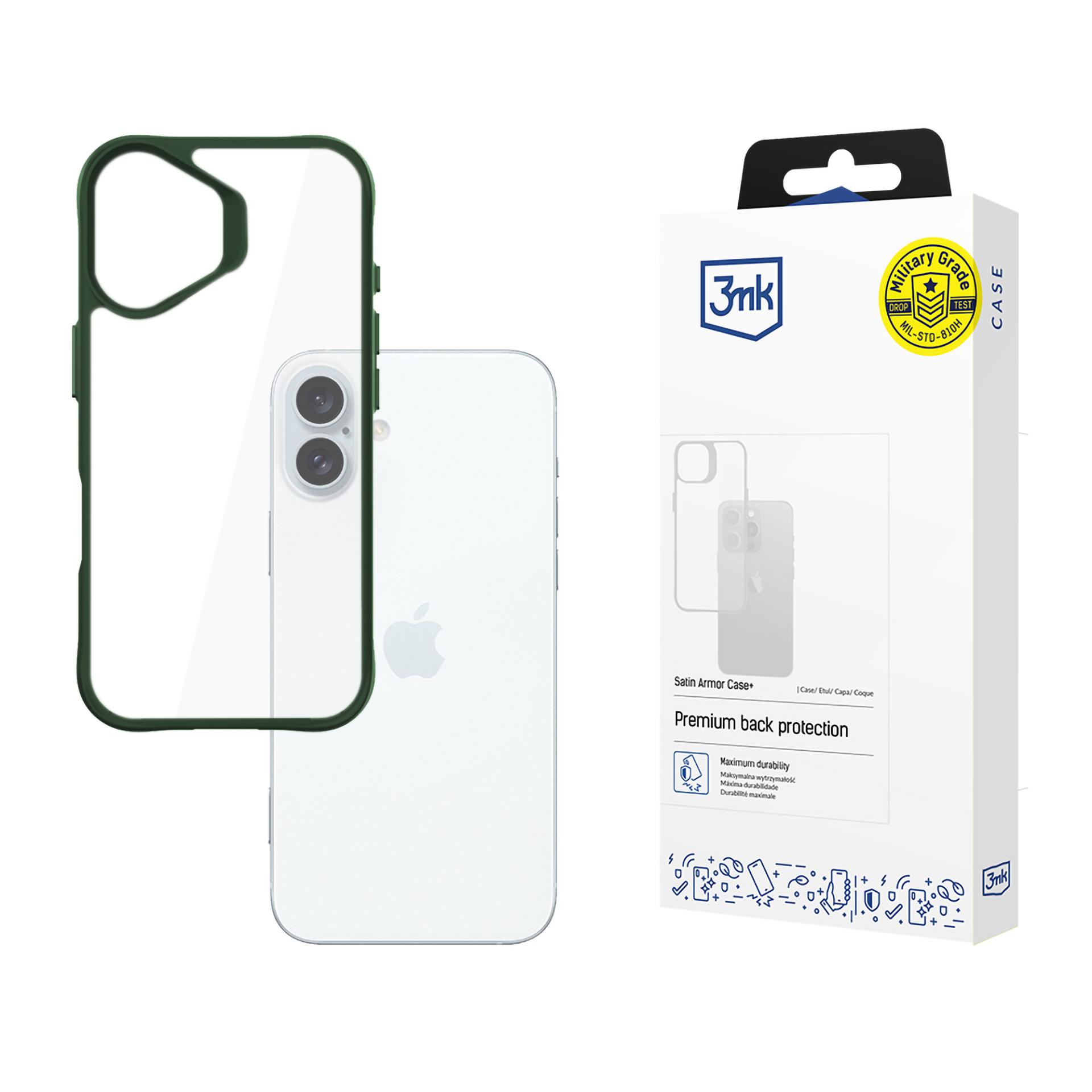 3mk Satin Armor dėklas telefonui Green Apple iPhone 16 Plus – skaidrus