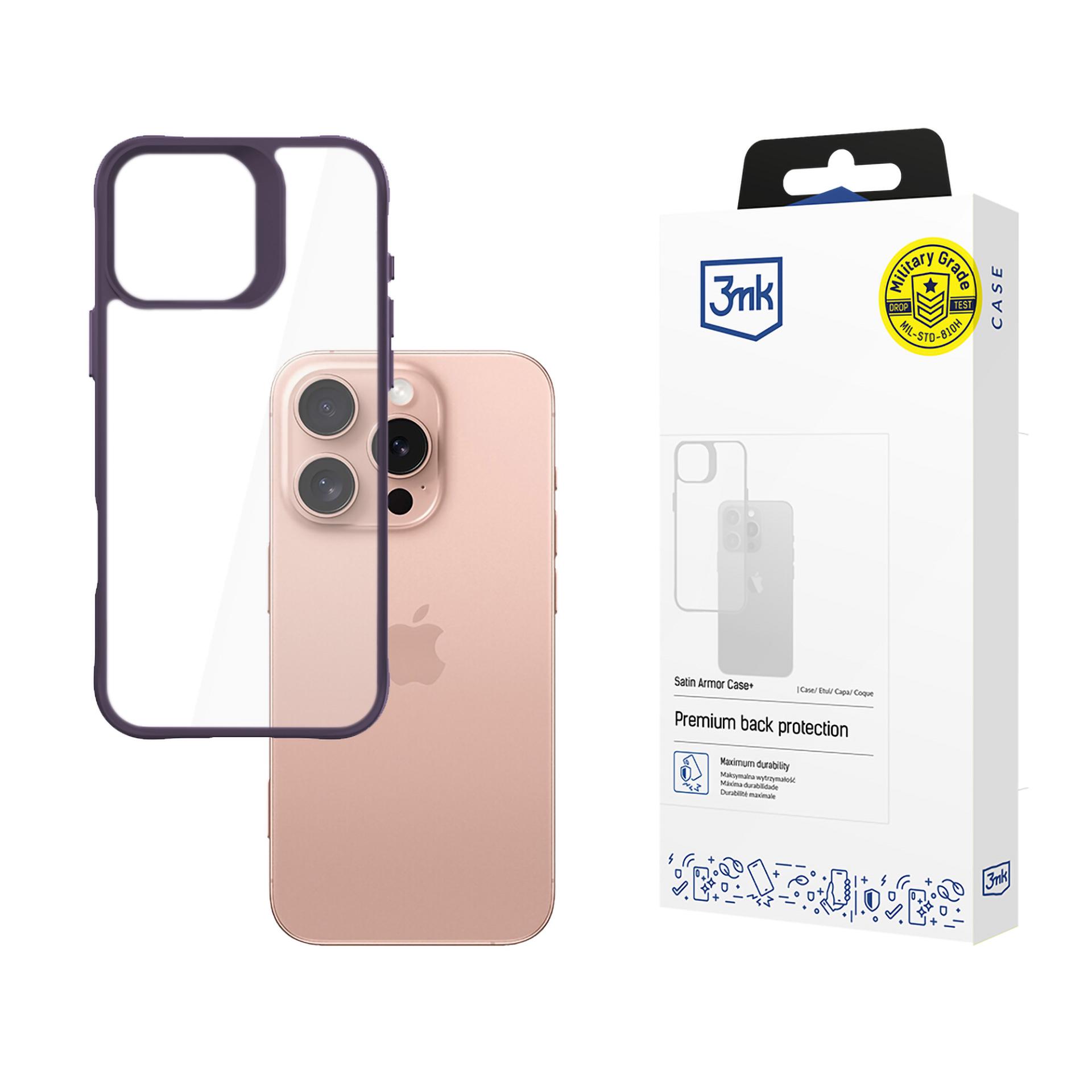 3mk Satin Armor dėklas telefonui violetinis Apple iPhone 16 Pro - permatomas
