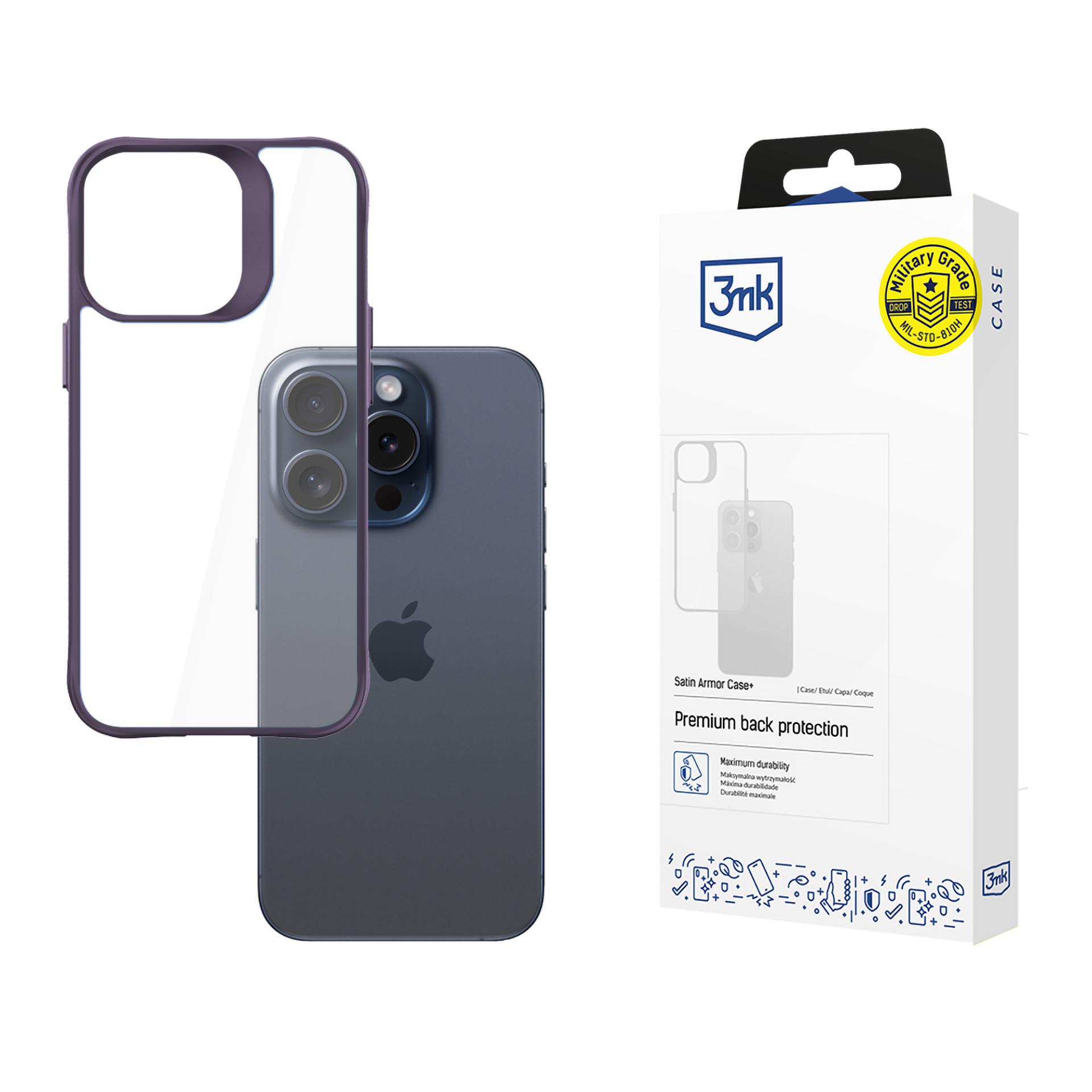 3mk Satin Armor dėklas telefonui Violetinė Apple iPhone 15 Pro - Permatomas