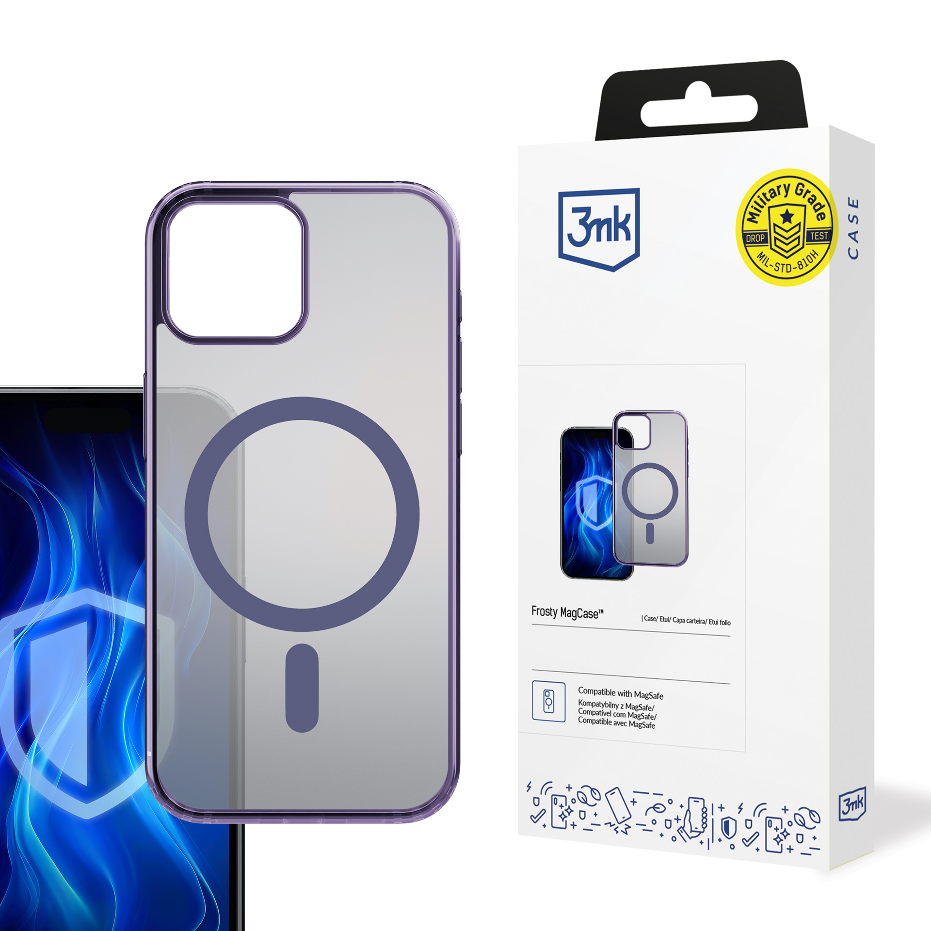 3mk Frosty MagCase – violetinis dėklas telefonui Apple iPhone 13 – violetinis
