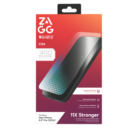 ZAGG InvisibleShield Glass XTR4 grafeninis apsauginis stiklas su mėlynos šviesos filtru iPhone 16 Pro Max telefonui