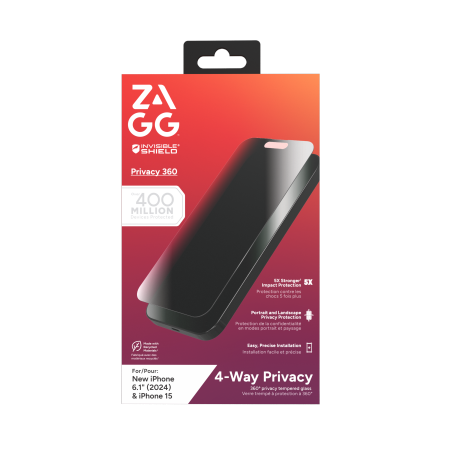 ZAGG InvisibleShield Glass Elite Privacy 360 apsauginis stiklas iPhone 15/16 telefonui
