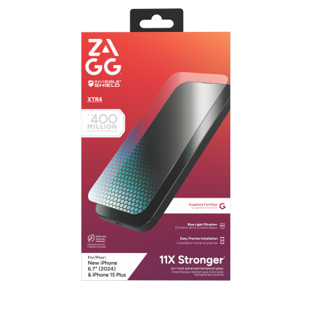 ZAGG InvisibleShield Glass XTR4 Graphene apsauginis stiklas su mėlynos šviesos filtru iPhone 15 Plus / 16 Plus