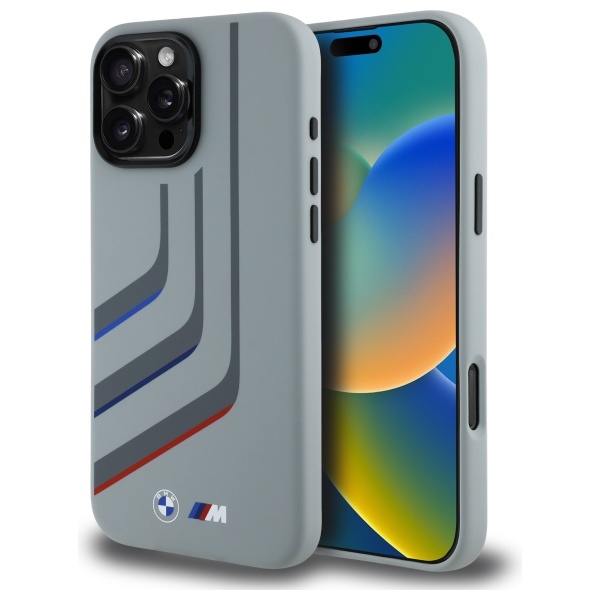 BMW Silikoninis Sukantys Linijos Magnetinis dėklas iPhone 16 Pro Max - pilkas