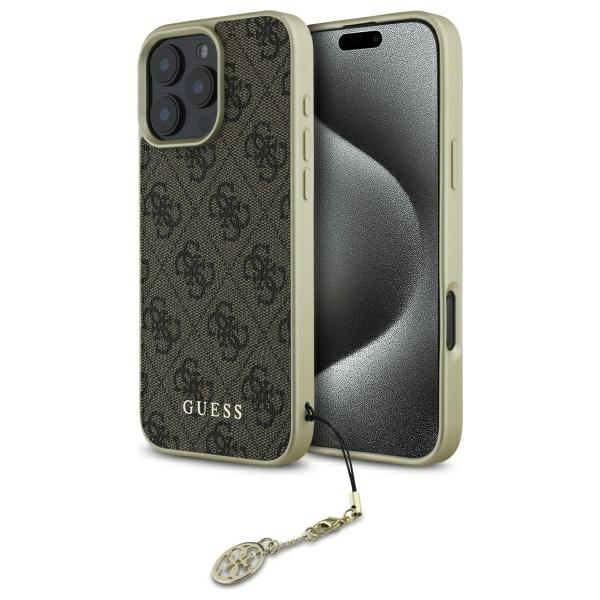 Guess 4G Charms Kolekcijos dėklas iPhone 16 Pro - rudas