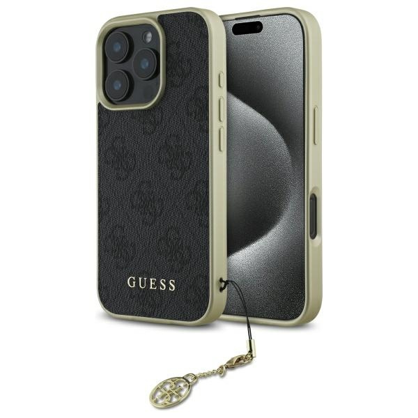 Guess 4G Charms Kolekcijos dėklas iPhone 16 Pro - juodas