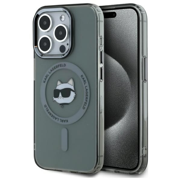 Karl Lagerfeld KLHMP15LHLSCHK iPhone 15 Pro 6.1" juodas/juodas kietas dėklas IML Metal Choupette Head Magnetinis