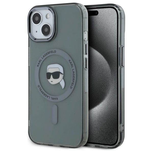 Karl Lagerfeld KLHMP15SHLSKIK iPhone 15 6.1" juodas kietasis dėklas IML Metal Karl Head Magnetinis (MagSafe)