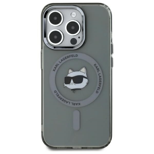 Karl Lagerfeld KLHMP15XHLSCHK iPhone 15 Pro Max 6.7" juodas kietasis dėklas IML Metal Choupette Head Magnetinis (MagSafe)