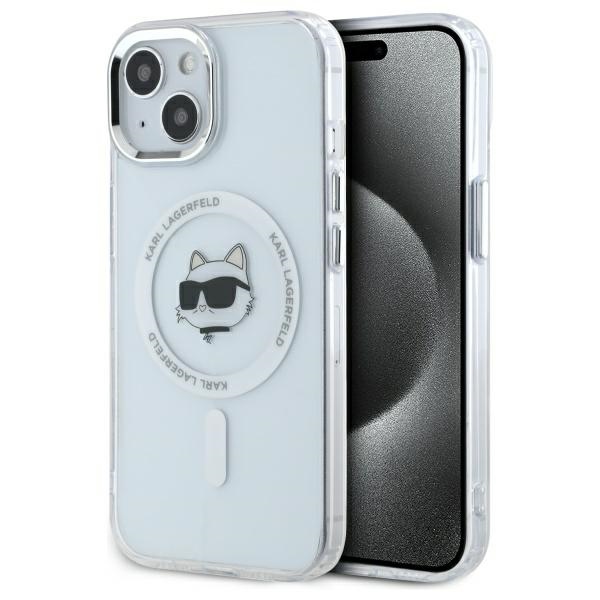 Karl Lagerfeld IML Metalinė Choupette galva MagSafe dėklas iPhone 15 - baltas