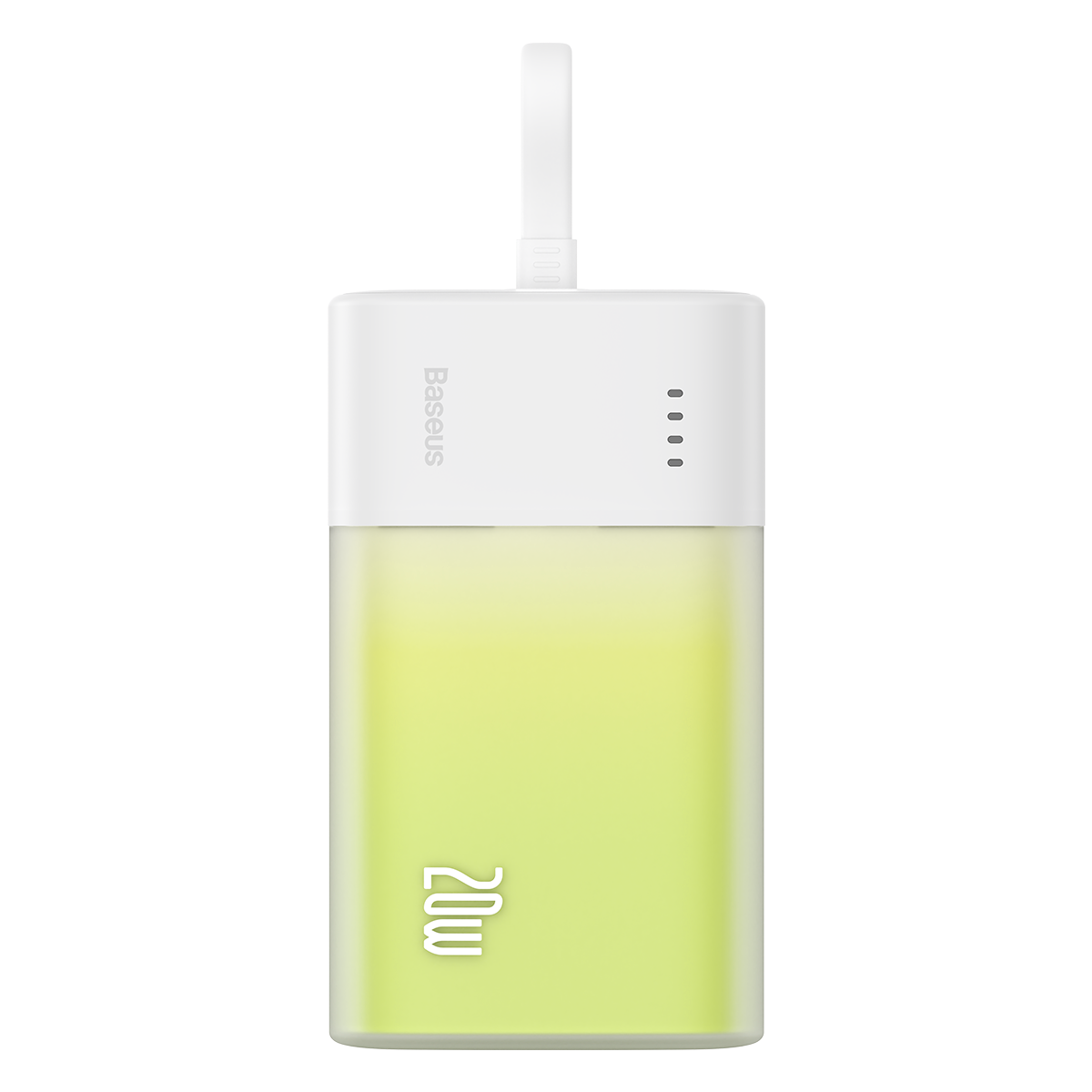 Baseus Popsicle 5200mAh 20W išorinė baterija su įmontuotu Lightning kabeliu (+ baltas Baseus Simple USB-C - USB-C 60W/20V/3A/30cm kabelis) - balta-žalia